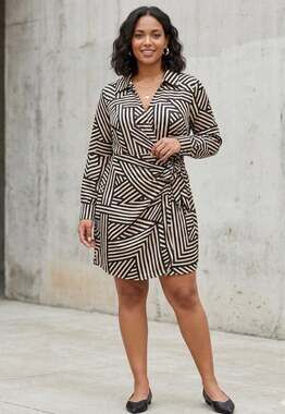 Sincerely Jules Long Sleeve Geometric Stripe Wrap Front Shirt Dress